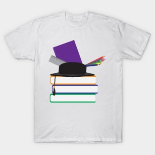 Graduation cap with chool supplies on Books T-Shirt